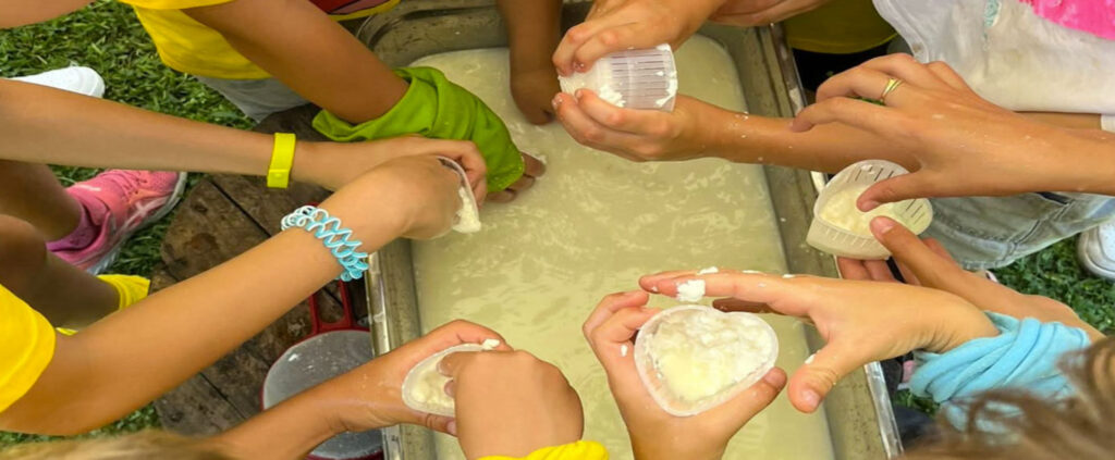 Agricuore bambini che fanno il formaggio fattoria didattica